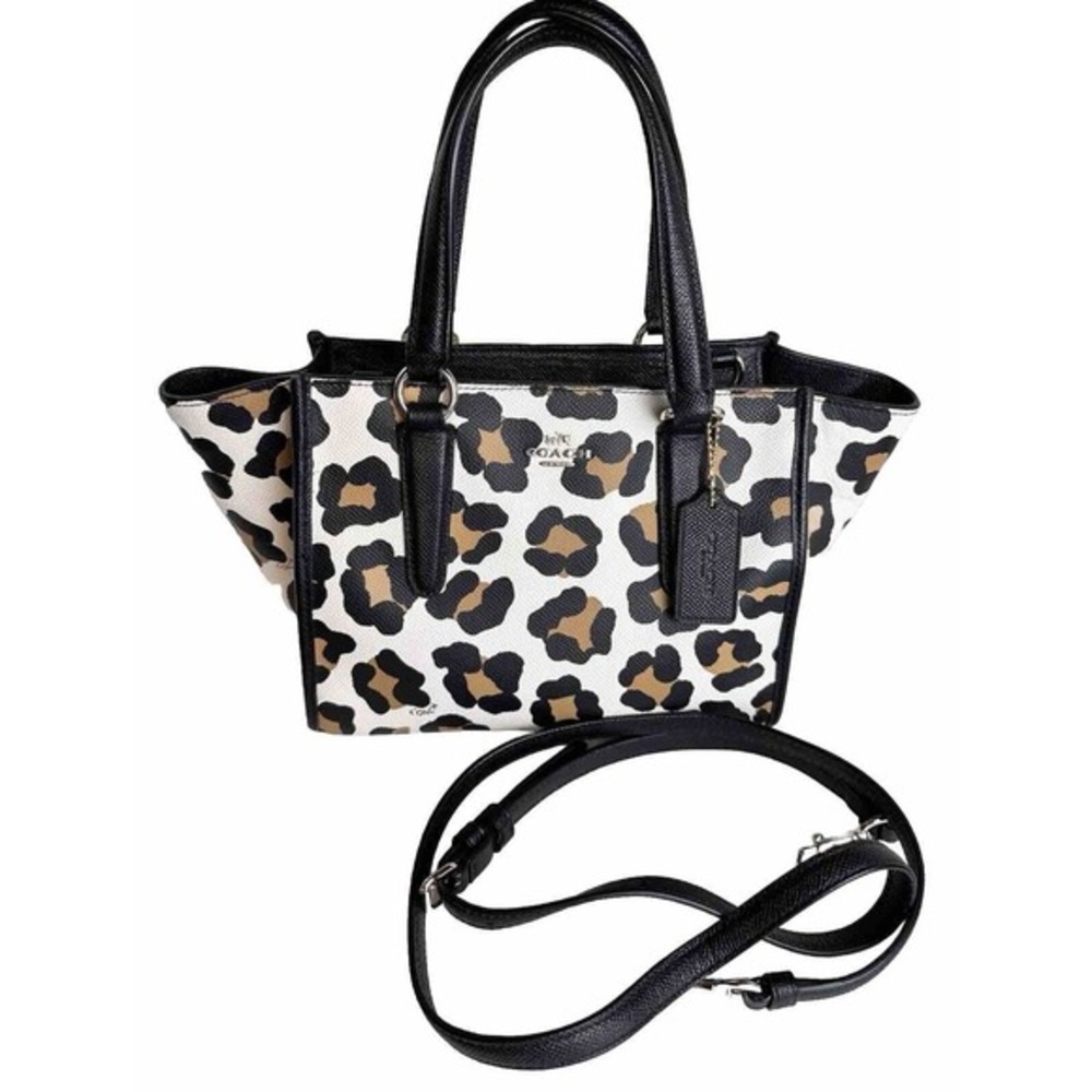 Coach Mollie Tote 25 Leopard Print Coated Canvas Crossbody Handbag White‎ 41-13 - Picture 2 of 12